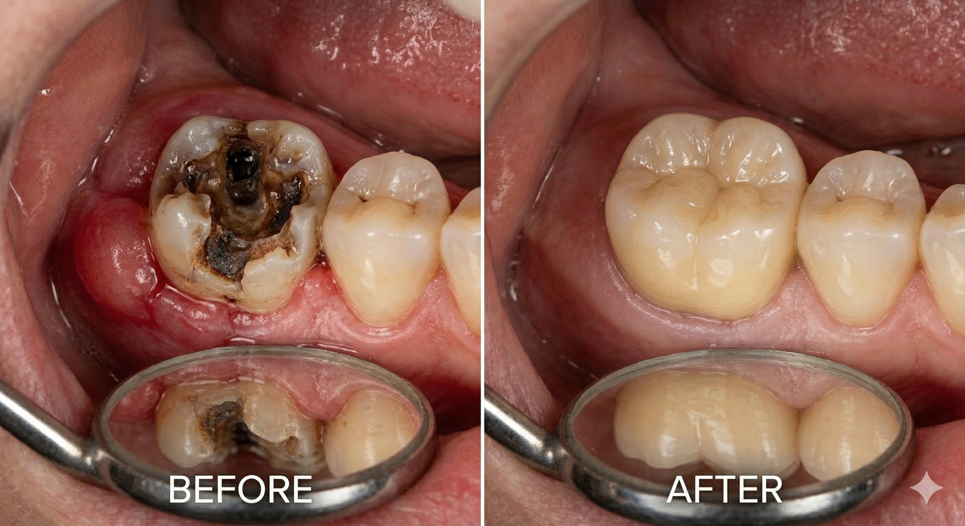 Before and after: Cavity / Broken Tooth Repair